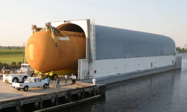 Pegasus covered barge at NASA’s Michoud Assembly Facility