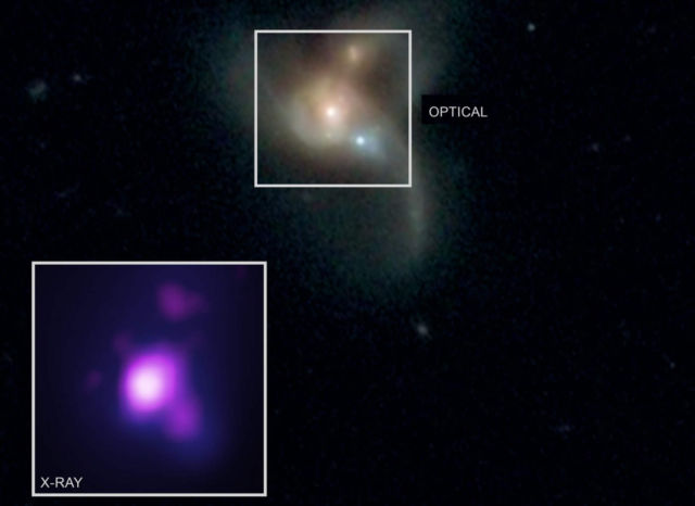 Three Black Holes on Collision Course