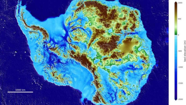 High-precision map of Antarctic ice sheet bed topography