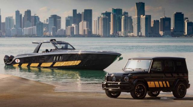 Mercedes-AMG G63 and Cigarette Racing 59' speedboat