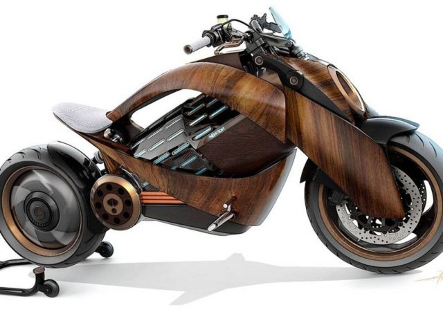 Newron Motors curved wooden electric Motorcycle 