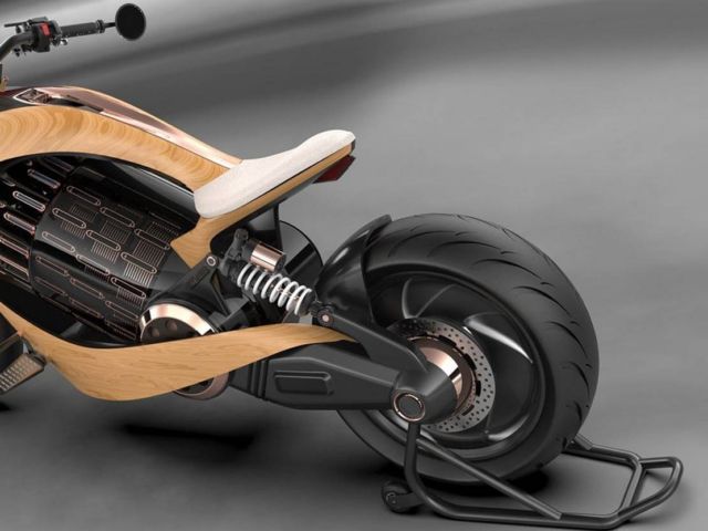 Newron Motors curved wooden electric Motorcycle (1)