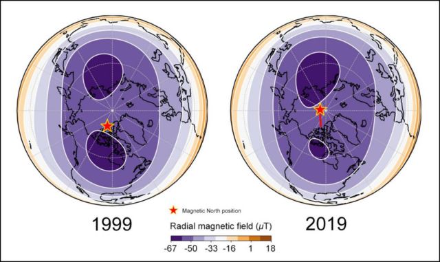 Magnetic North is migrating towards Siberia