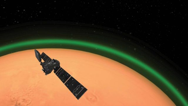 Unique Green Glow at the Red Planet