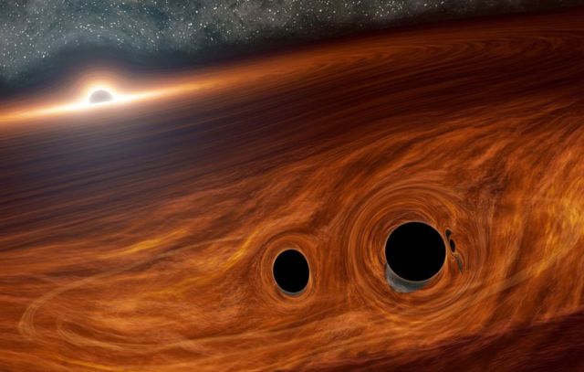 Light are seen coming out of Black Holes merge