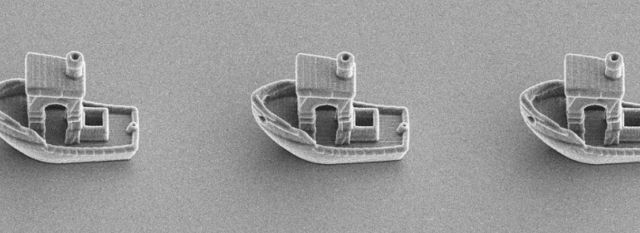 3D Printed Microboat smaller than the Thickness of a Hair