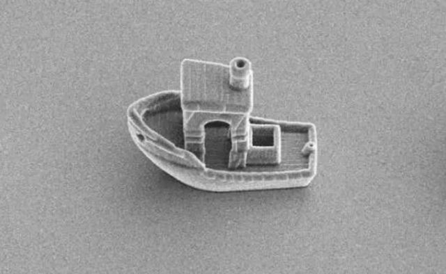 3D Printed Microboat smaller than the Thickness of a Hair