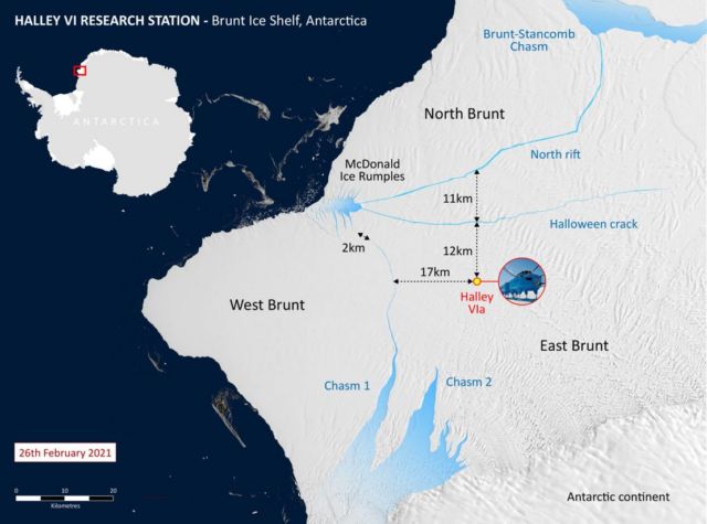 Huge Iceberg has broken off the Brunt Ice Shelf in Antarctica 