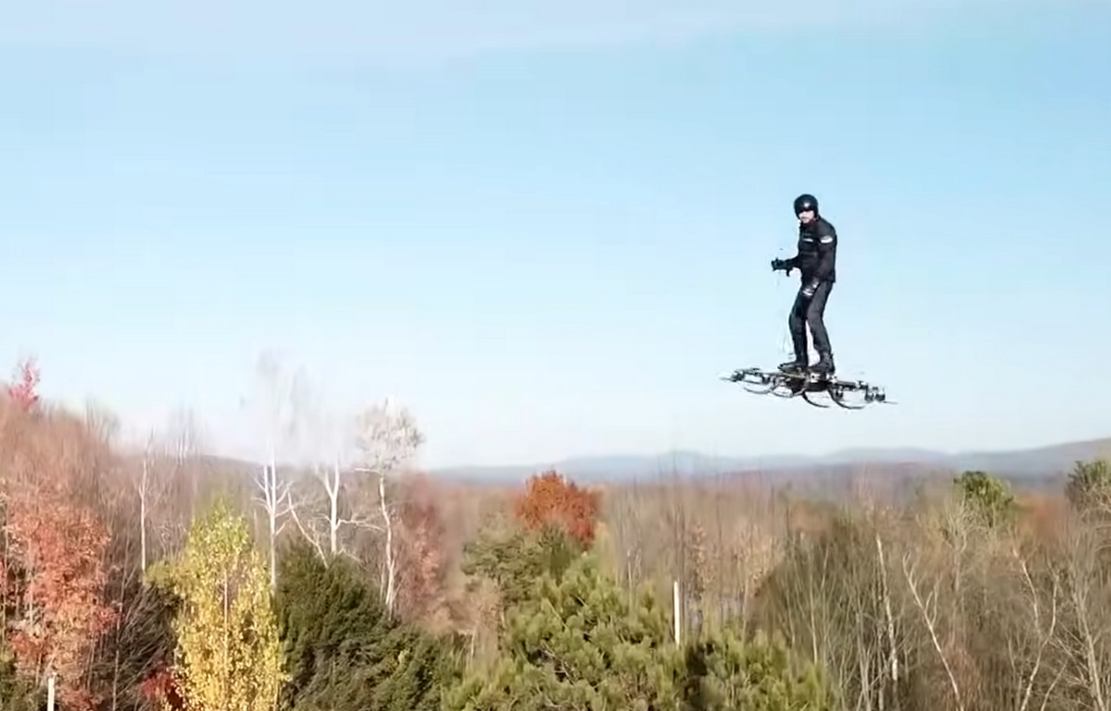 Man is Flying on a Giant Drone