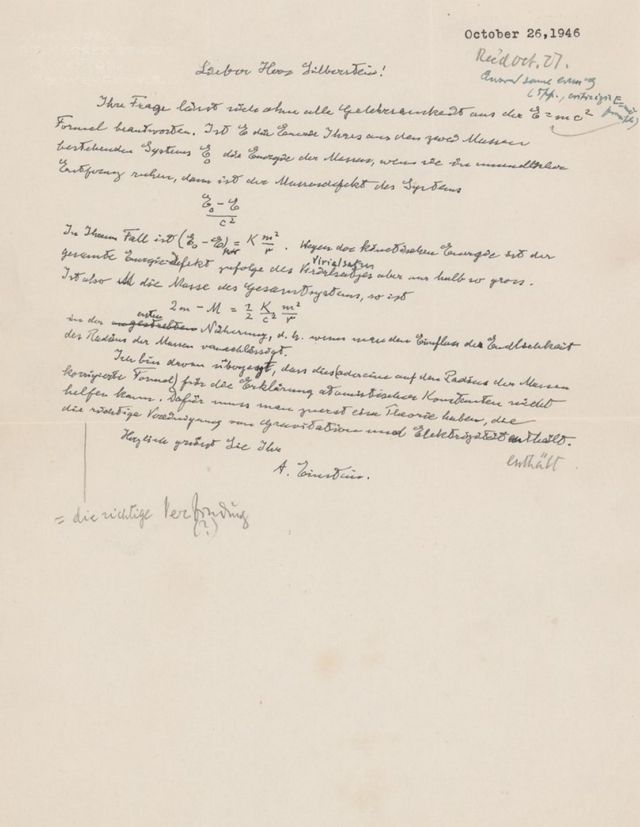 Einstein's Handwritten Mass Equation 
