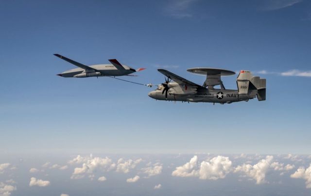 Air Tanker Drone Refueling a E-2D Hawkeye