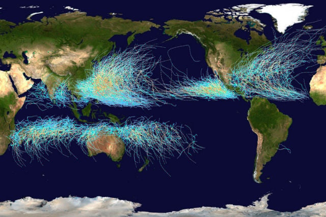 Cyclone Paths on Planet Earth 