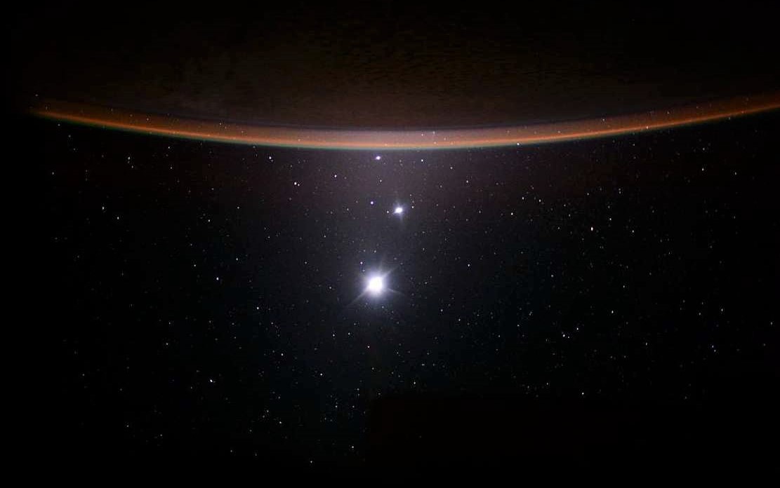 Venus, Jupiter, Moon Shine from Space Station