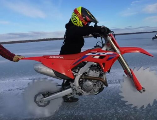 Dirt Bike with Saw-blade Wheels on Ice