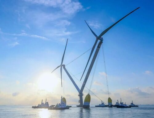 OceanX giant Floating Dual-Rotor Wind Turbine goes to its offshore destination